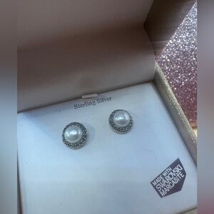 Kanishka New York sterling silver earrings w/ white pearl & swarovski marcasite
